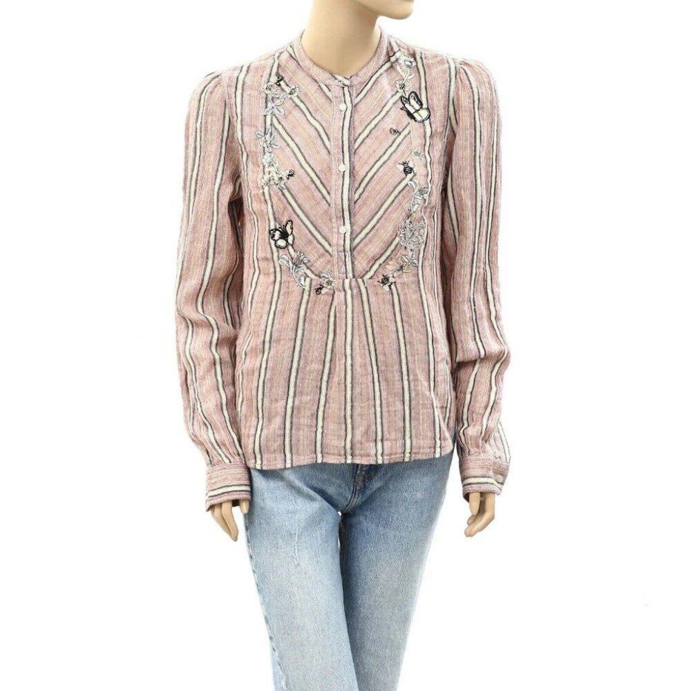 Zadig & Voltaire Teda Raye Brod Shirt Blouse Top Floral Embroidered S New